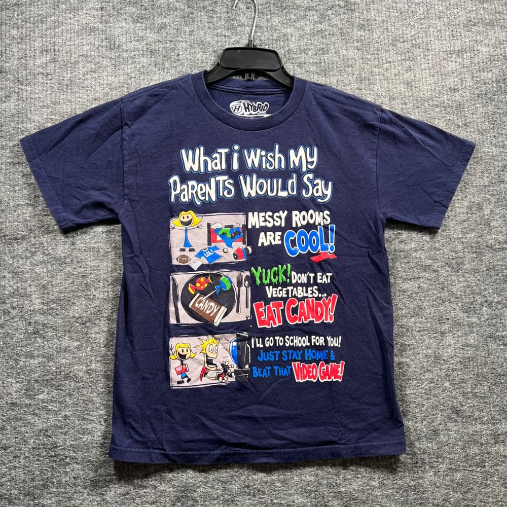 Hybrid Tees What I Wish My Parents Would Say Graphic T-Shirt Navy Blue Youth L